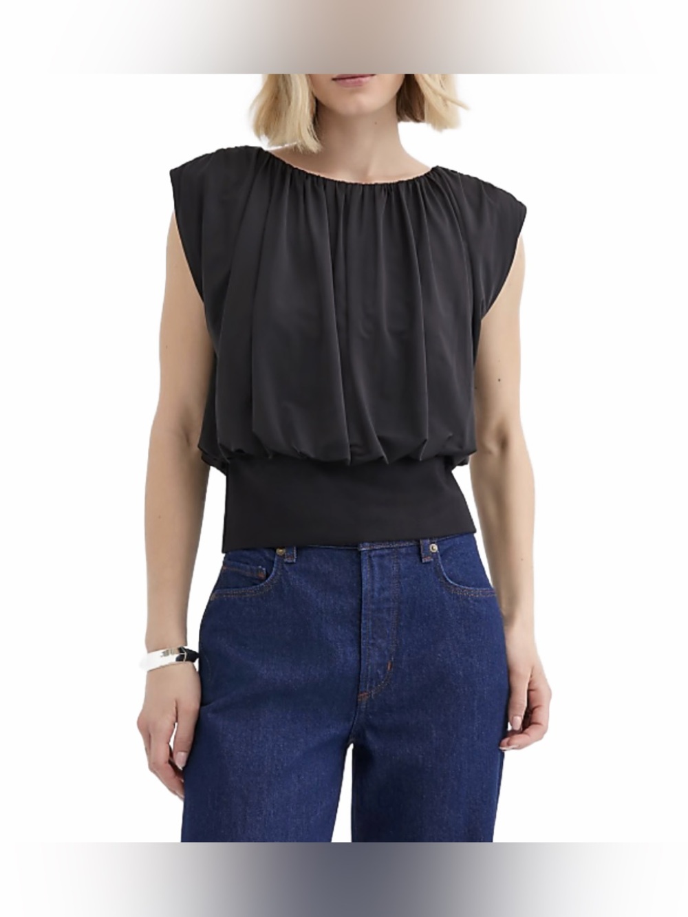 LOFT Pleated Banded Hem Top MED NWT